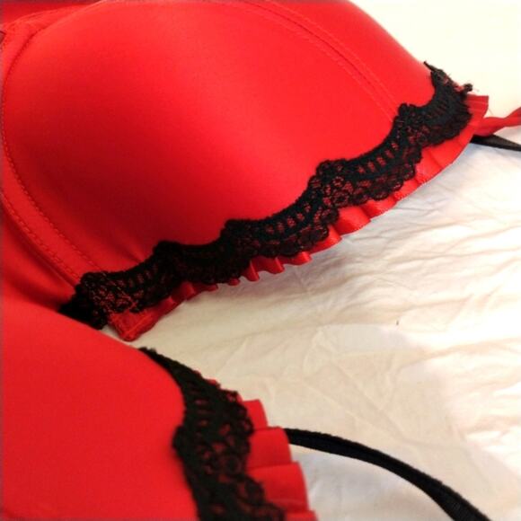 Jezebel Promise Bustier Corset TOP only Red Garters Size Large Coquette Romantic - Picture 3 of 11